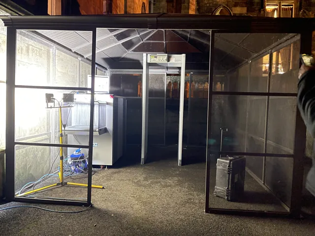 Screening checkpoint built at a hotel entrance for COP26 VIP arrivals