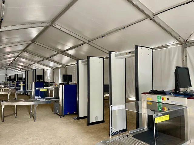 A long marquee of X-ray screening lanes installed by RedteQ at the Commonwealth Games