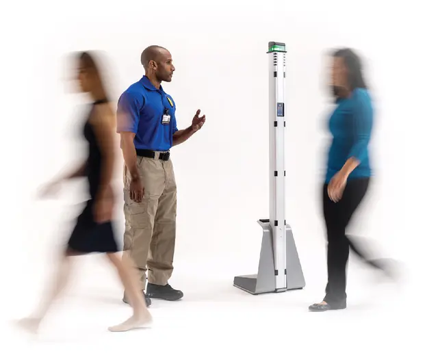 Metrasens Ultra ferromagnetic detection pole screening people as they walk past
